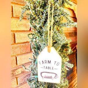 *Farm To Table Pig Wood Tag Ornament
